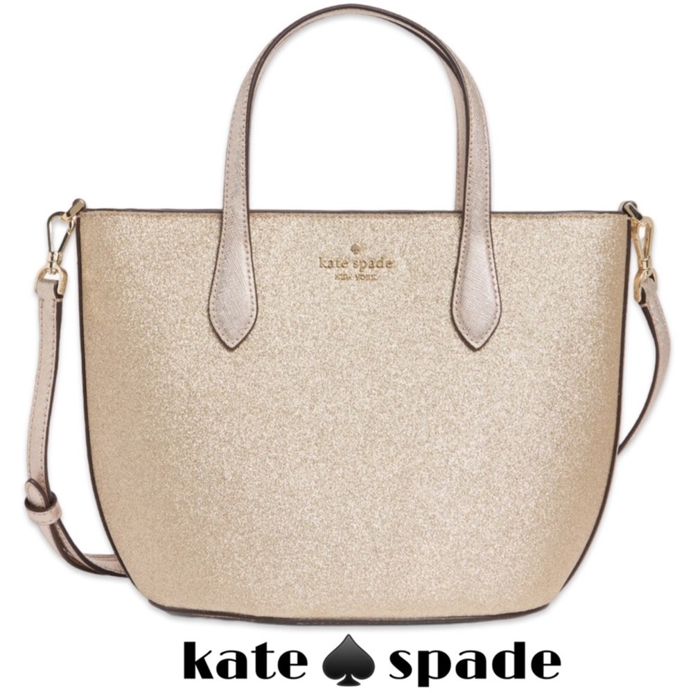 Kate Spade Glitter Glimmer Satchel Crossbody Bag Gold Holiday NWT